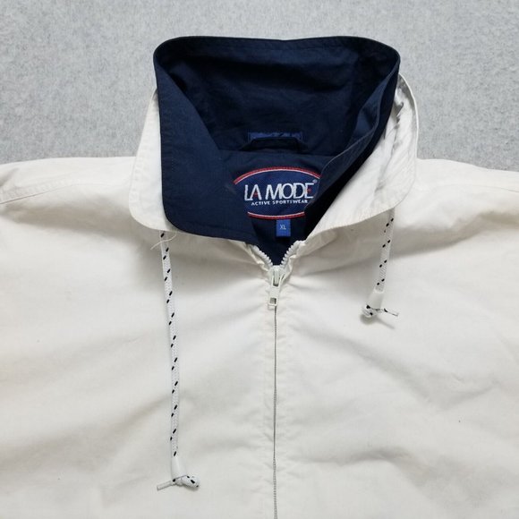 La Mode Jacket Mens XL White Long Sleeve Full Zip Pockets‎ Windbreaker - Picture 3 of 11